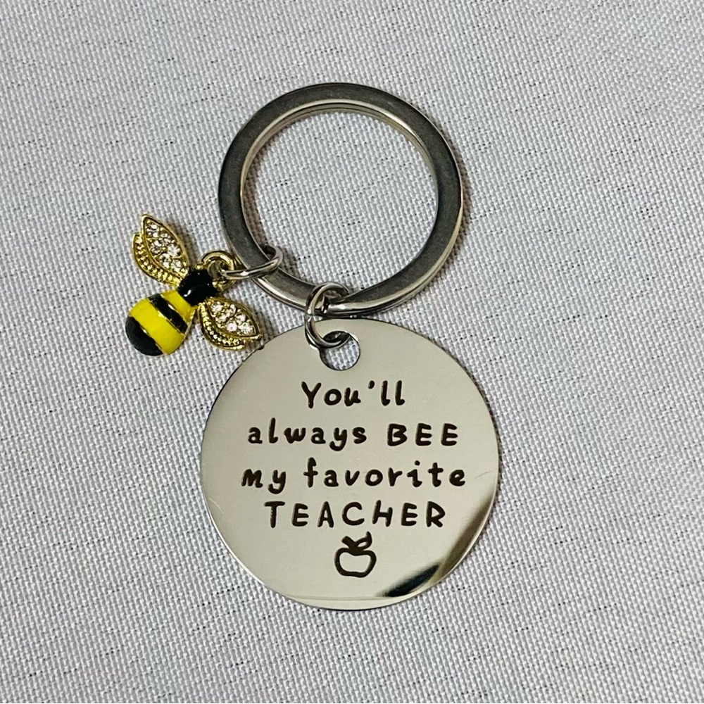 ⭐️ Silver Teacher Gift Bumblebee Keychain You’ll Always Bee My Favorite Teacher